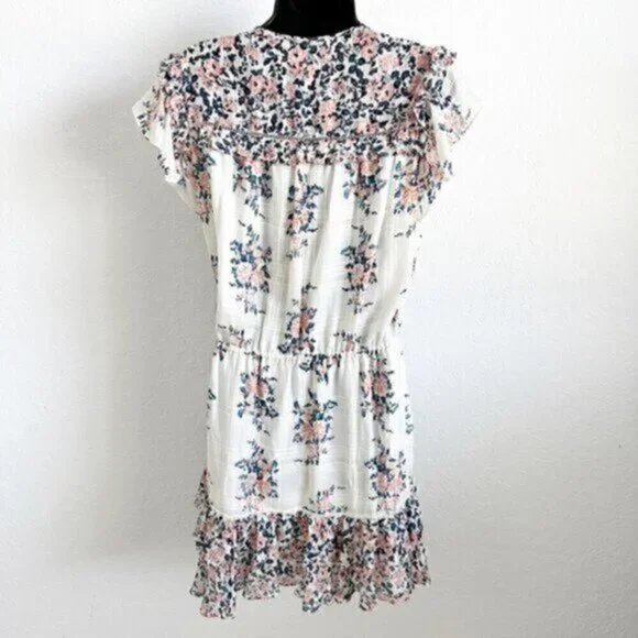 Veronica Beard Amica Floral Ruffle Silk Tiered Skirt Dress White Pink Size 2 - Picture 9 of 12